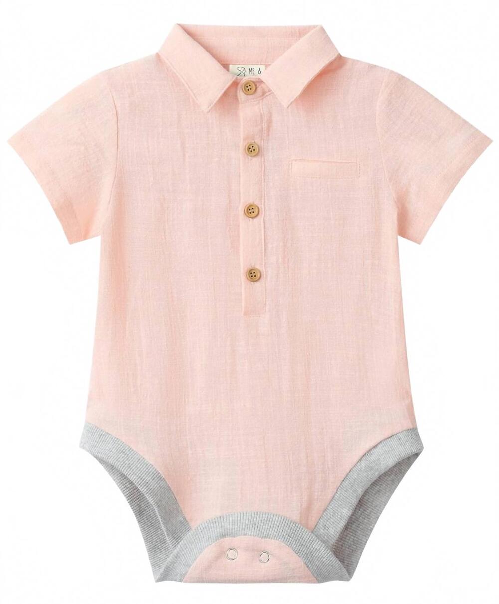 NEW ME & HENRY kids' helford woven onesie in peach